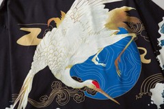 Niepce Streetwear Japanese Black Kimono Graphic Tee Cranes Short Sleeves Shirt