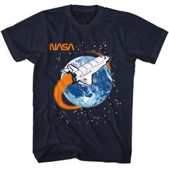 NASA Logo Discovery Space Shuttle Slingshot Around Earth Men’s T Shirt