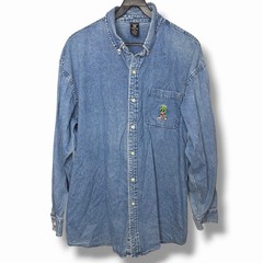 Vintage 1990s Warner Bros Studios Marvin The Martian Denim Button Shirt Size XL