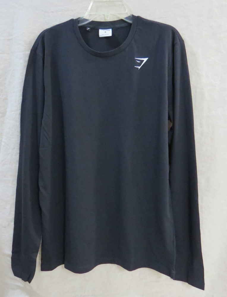 NEW Gymshark Crest Long Sleeve T-shirt SIZE Medium, Black, Embroidered Logo