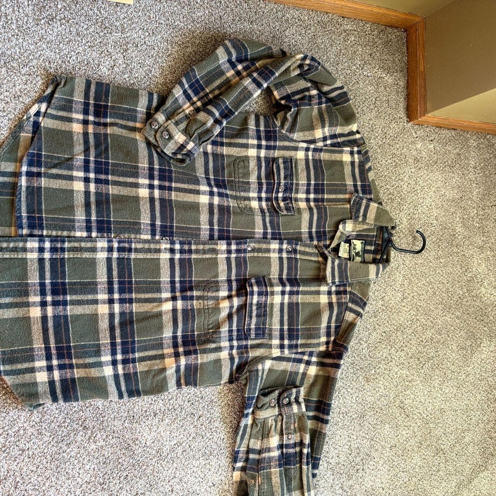 Men’s Vintage 2000s Flannel Shirt Blue And Green Hunter Size Xl