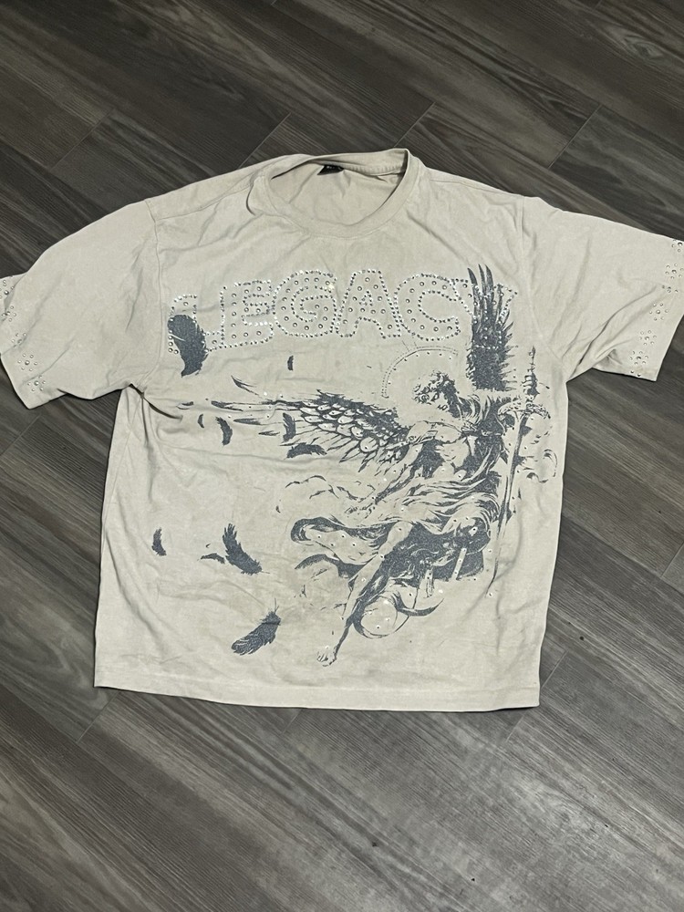 Men’s Graphic Print Crew Neck Short Sleeve T-Shirt White/Gray M Rhinestone