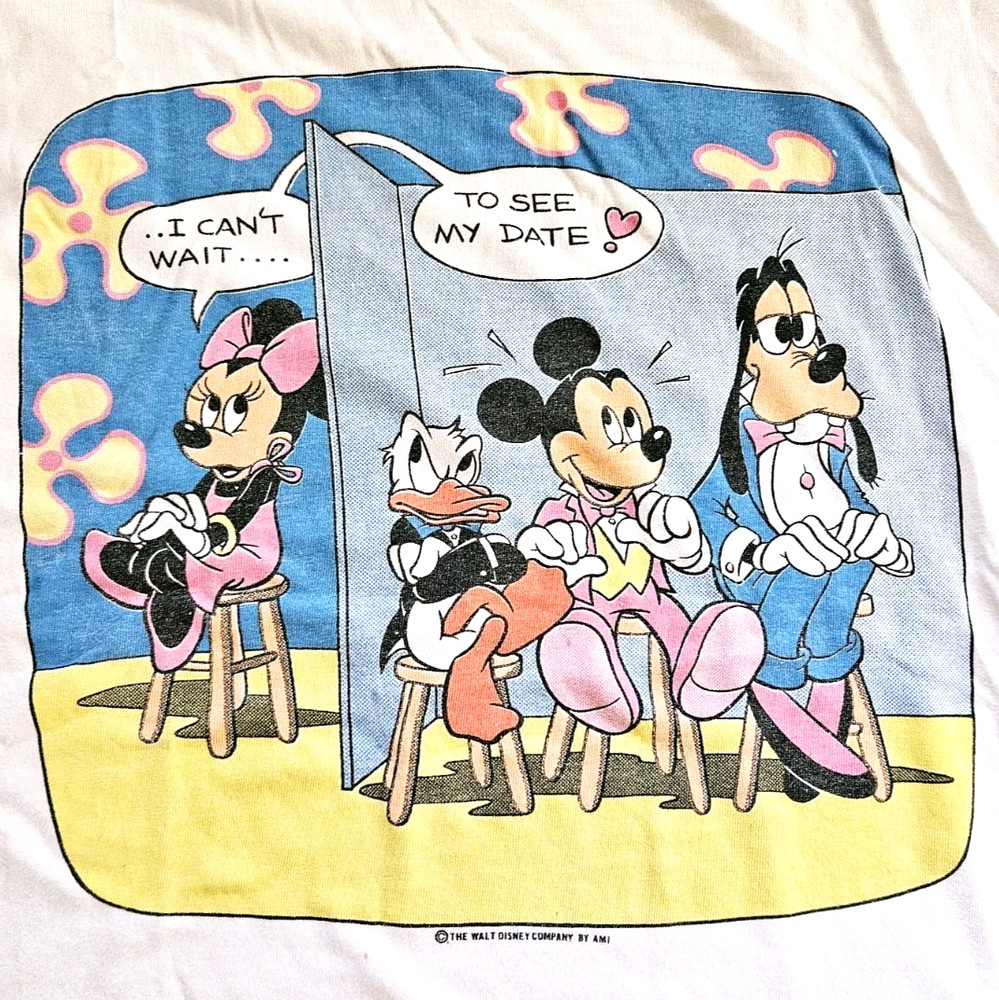 Vintage 80s 90s Disney Minnie Mouse Dating Game T Shirt Women’s XL Mickey Goofy