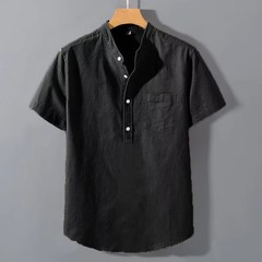 Men’s Breathable Cotton Stand Collar T-Shirt Summer Casual Pocket Top Tee Gift