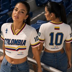 Custom Colombia Soccer Crop Jersey, Personalized Colombia Football Shirt, Women