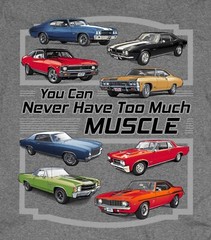 Joe Blow T’s Chevy Never Too Much Muscle Men’s T-Shirt Chevelle Camaro Nova
