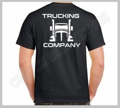 CUSTOM T-SHIRT TRUCKING COMPANY NAME TEXT LOGO FRONT & BACK WHITE DESIGN