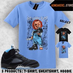 Shirt Matching AJ 5 Black UNC Blue 2026 Match Sneaker Sneakerhead Chucky T-Shirt