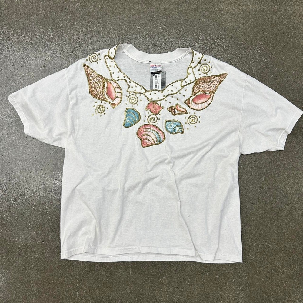 Vintage Hanes Heavyweight Size XL Seashells Graphic Tee Shirt