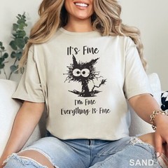 It’s Fine I’m Fine Everything Is Fine Shirt, Cute Black Cat Tee, , 202826