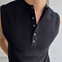 Men’s Ribbed Vest Sleeveless For Henry Collar Slim Fit Streetwear Sports Top