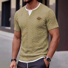 Men’s Mock Neck Short Sleeve T-Shirt Slim Fit Casual Textured Summer Cotton Top