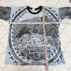 Vintage Blue All Over Print Machu Picchu Peru Nature Graphic T-shirt Large