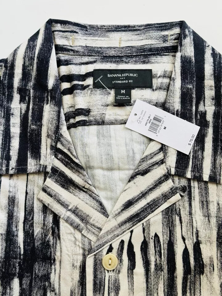 Banana Republic Mens Short Sleeve Striped Cotton-Rayon Button-Up Shirts M-L