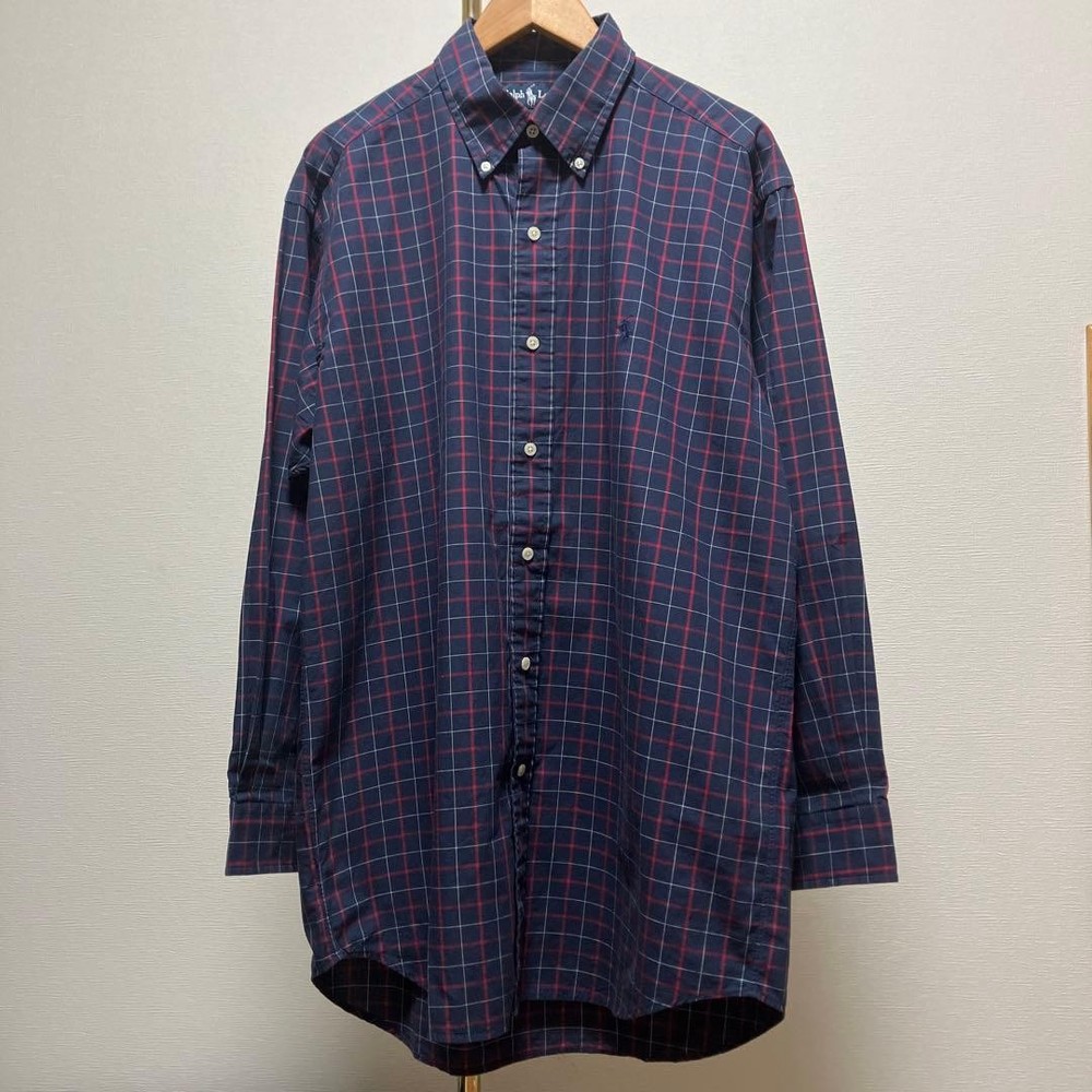 Ralph Lauren BLAKE BD Check Shirt M Navy Red White Collared For 14Y+ Japan