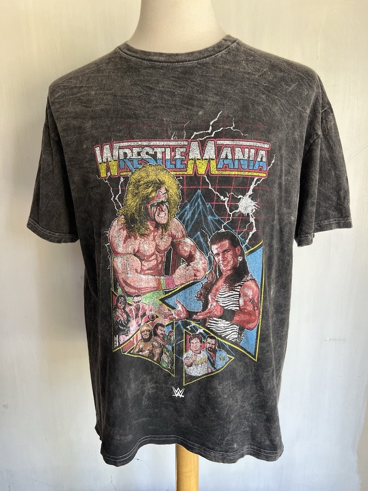 WRESTLEMANIA (2024) WWE Ultimate Warrior Shawn Michaels Acid Wash T-Shirt Large