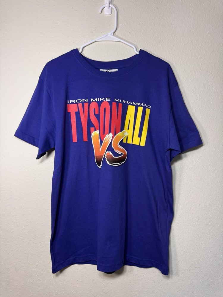 Men’s M Blue Cotton Crew Neck Short Sleeve Double-Sided Tyson vs Ali T-Shirt
