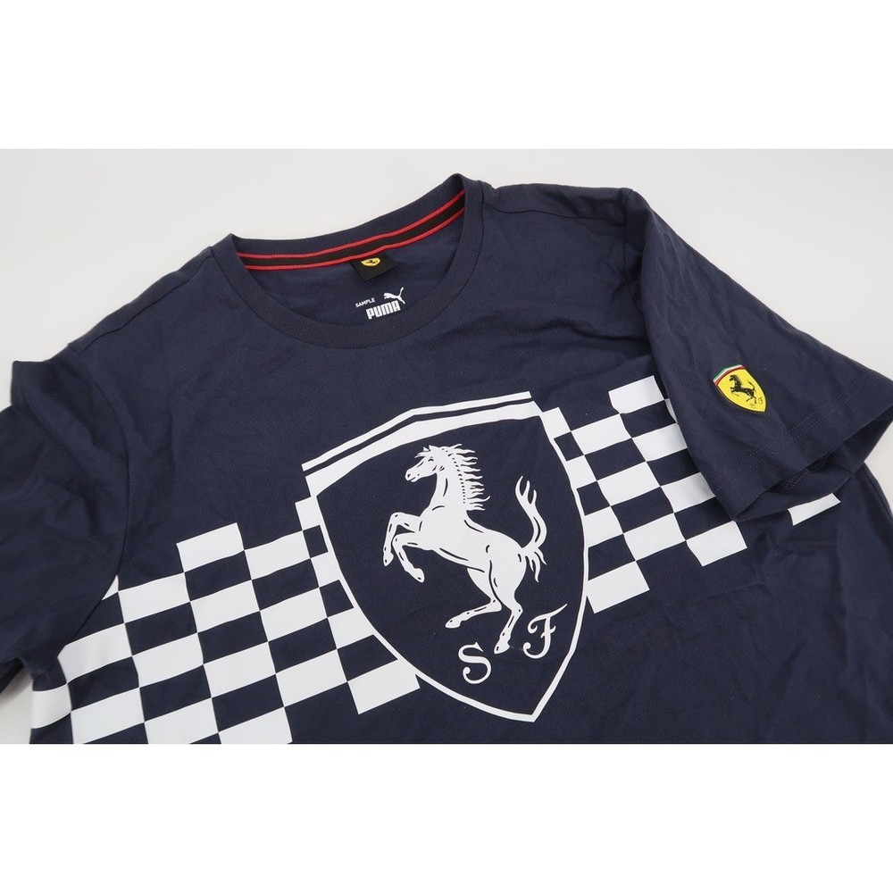 Puma Ferrari T-Shirt Mens Medium Navy Checkered Flag Graphic Sample RARE