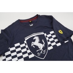 Puma Ferrari T-Shirt Mens Medium Navy Checkered Flag Graphic Sample RARE