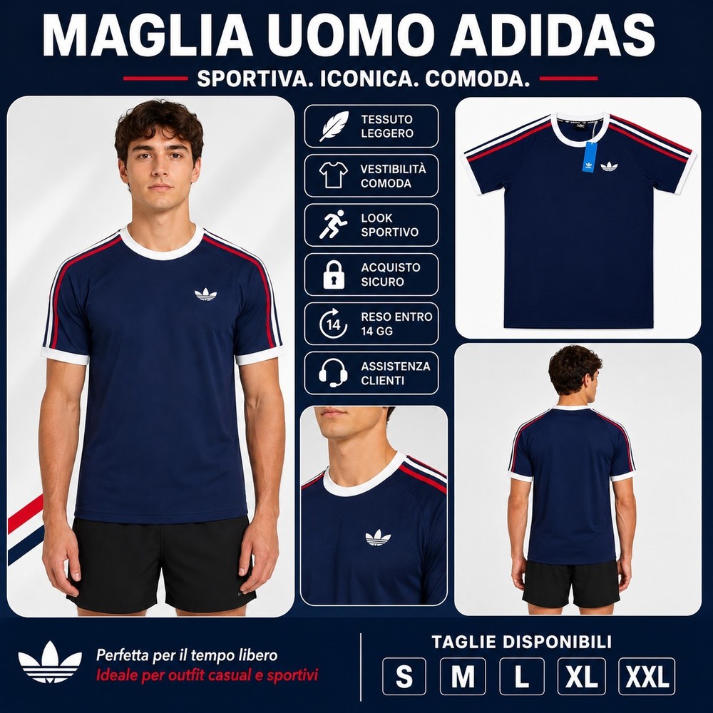 Adidas Mens Navy Blue Red White Short Sleeve Jersey S-2XL Mens