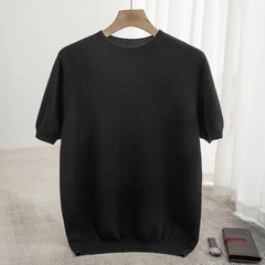 Spring Summer Men’s Short Sleeved Pure Wool T-Shirt Sweater O-neck Solid Color L