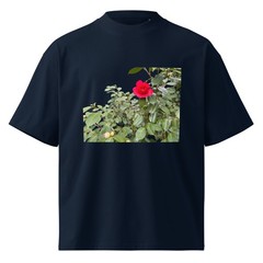 Red Rose, Unisex organic oversized high neck t-shirt