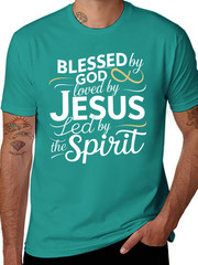 Men’s Religious Faith T-Shirt – “Blessed by God, Loved by Jesus, LED by the Spir