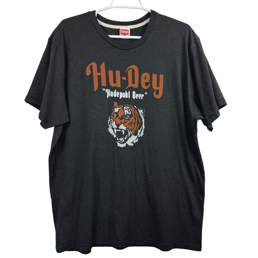Homage Hu-Dey Hudepohl Beer Tiger T-Shirt Mens XXL Charcoal Grey Cincinnati Tee