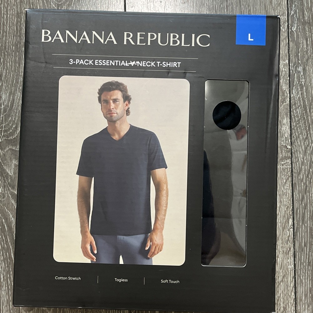 3-Pack Banana Republic Men’s V-Neck Tee, Cotton Stretch Tagless BLACK large