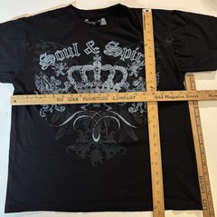 Vtg Y2K Carbon Black AOP Beaded Crown Crest Eagle T Shirt S/M (read)* Cyber Goth