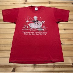 Vintage 1988 Worst Day Fishing Better Than Best Day Working Funny T-Shirt Large