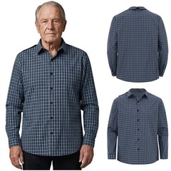 Men‘s Shirts Turn-down Collar Long Sleeve Front Button-up Plaid Shirt for Daily