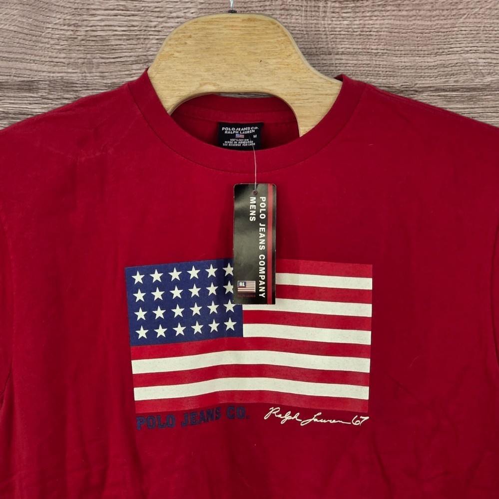 Vintage Polo Jeans Co. Ralph Lauren S/S Shirt Crimson Red NWT American Flag Y2K
