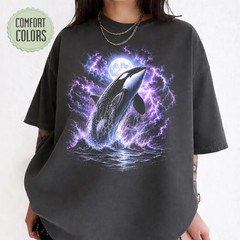 Vintage Orca Full Moon Killer Whale Comfort Tee Ocean Marine Life