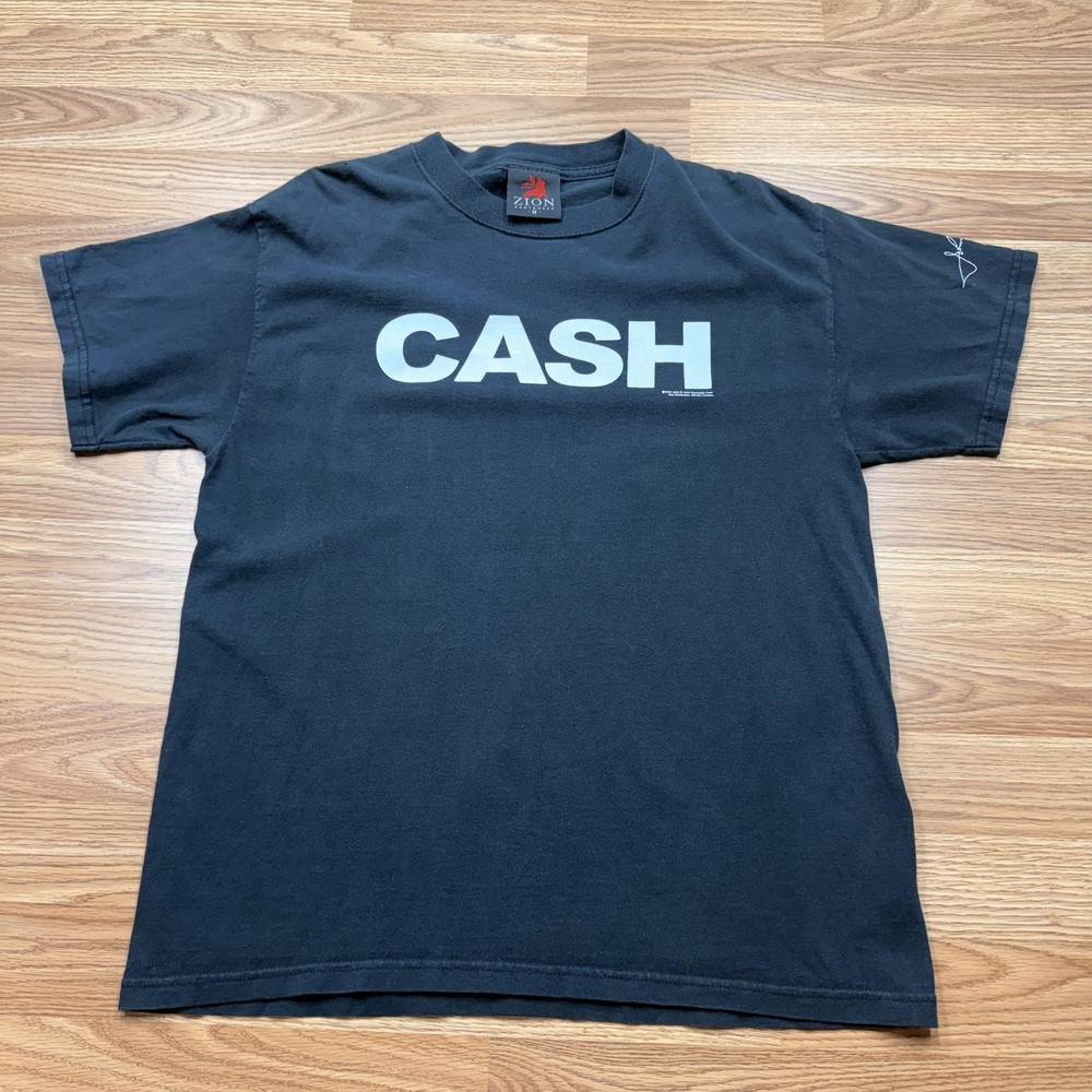 Vintage Johnny Cash Shirt Mens Medium Black CASH Logo Zion Rootswear 2004
