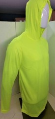 Neon Yellow Long Sleeve Safety Shirt With Hoodie, Polyester Birdeye mesh fabric