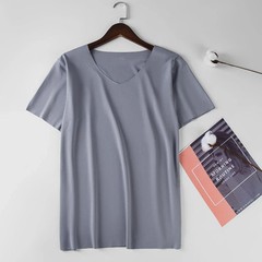 Men’s Ice Silk V-Neck T-Shirt Slim Fit Seamless Short Sleeve Summer Top