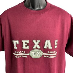 Texas Short Sleeve Crewneck T Shirt L Maroon Red Cotton Pullover Puff Vinyl