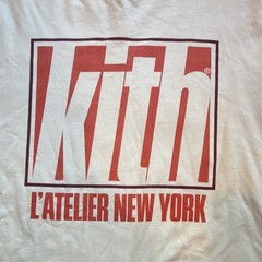 Kith Men’s Beige Graphic Print Logo Crew Neck Long Sleeve Cotton T-Shirt XL