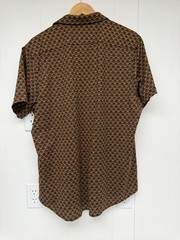 Murano Liquid Luxury Mens XL Black Short Sleeve Button-Down Collared Shirt Print