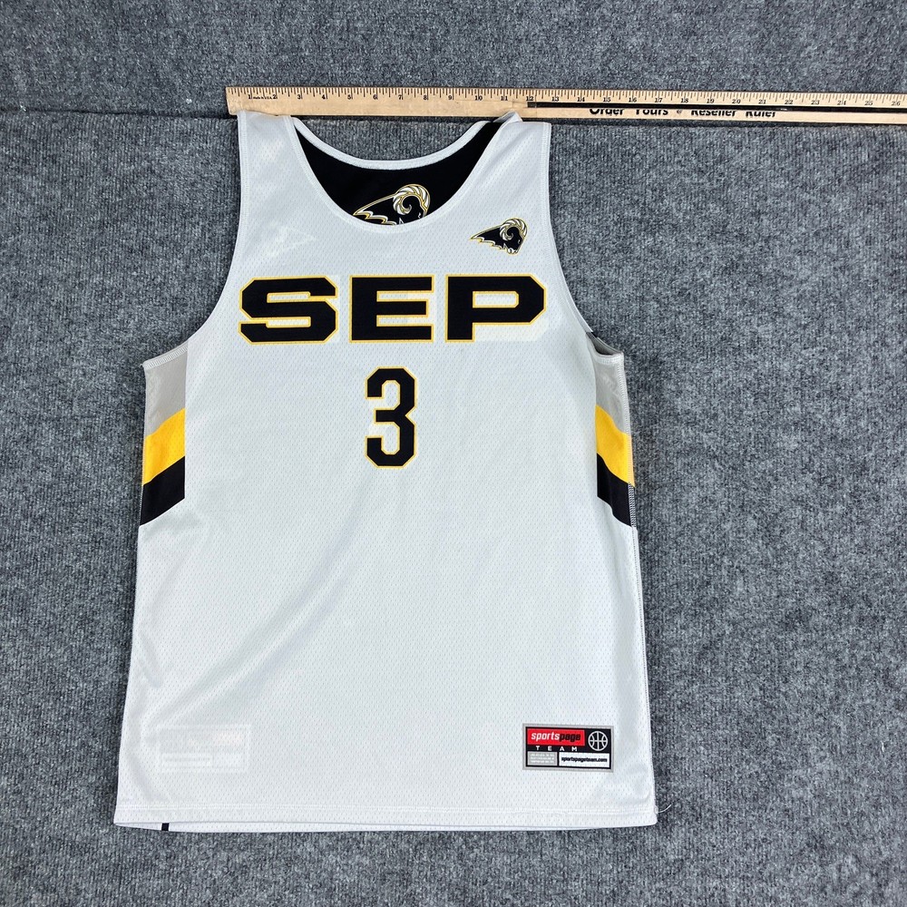 SportsPage SEP Jersey Mens White Black Yellow #3 Mesh Tank Athletic Basketball