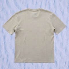 Alfani Mens L Beige Ribbed V-Neck T-Shirt Short Sleeve Cotton