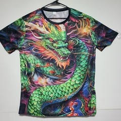 Menacing Dragon Multi-Colored T-Shirt Size XXL 2-Sided 100% Polyester.