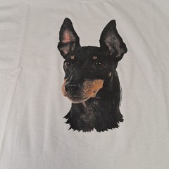 Vintage90’s Mini Doberman Pinscher T-Shirt Sz L Dog Jerzees White 1995 50/50 USA