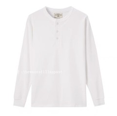 Mens Long Sleeve Shirts Soild Color Heavy Cotton Retro Casual T-Shirts