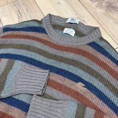 Vintage Izod Lacoste Sweater Mens L Striped Knit Gray & Blue Acrylic Wool VTG