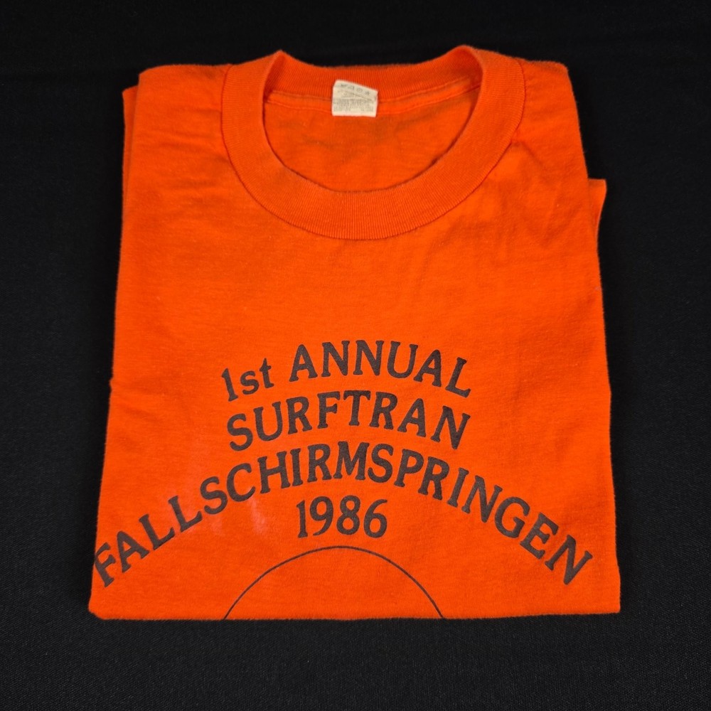 SCREEN STARS T-Shirt Men’s XL Orange 1986 Parachuting Crew Neck Surftran
