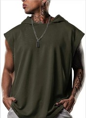 Men Sleeveless Hoodie Tank Top Quick Dry Fitness Bodybuilding Mesh Breathable