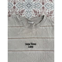 Cotton On Mens Loose Fit Striped T-Shirt Large Tan Brown Some Times Label Tee