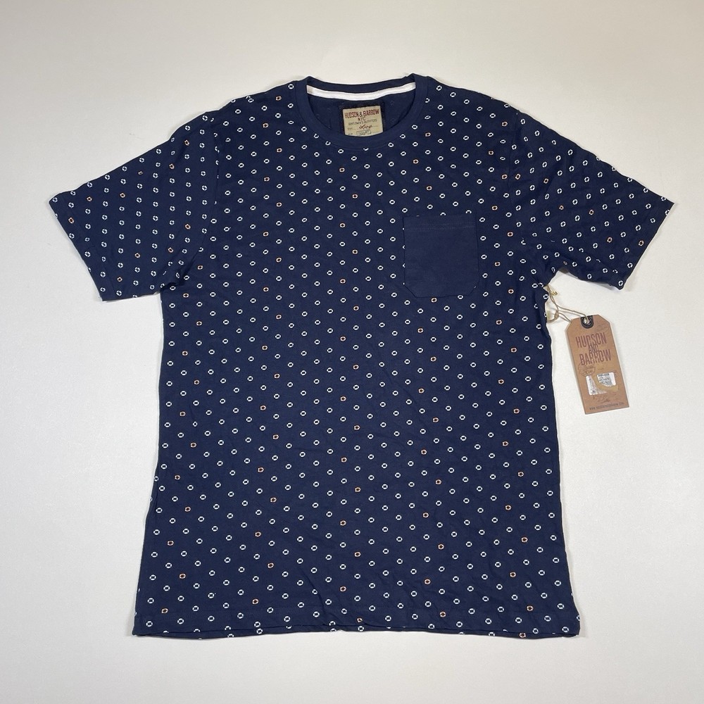 Hudson & Barrow Shirt Men’s Large Navy Geometric Short Sleeve Pocket Tee NEW